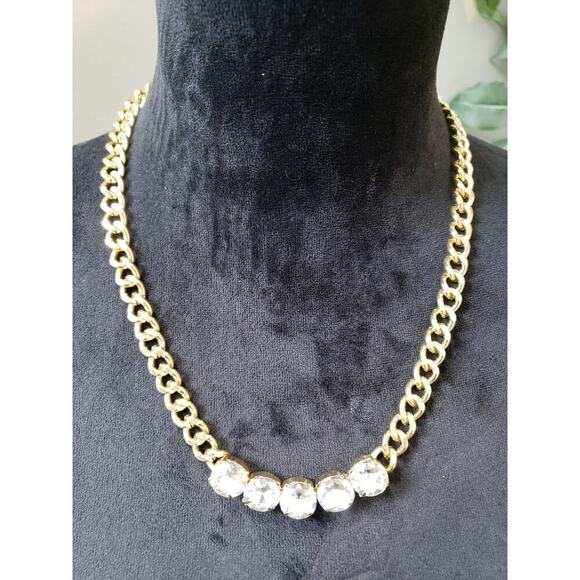 Women Gold Chain Necklace Clear Crystal Accent Lobster Clasp Elegant Minimalist - Picture 1 of 6